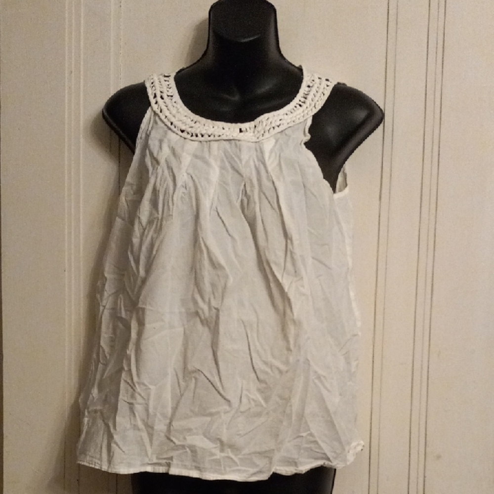 Ann Taylor White Crochet Trim Blouse